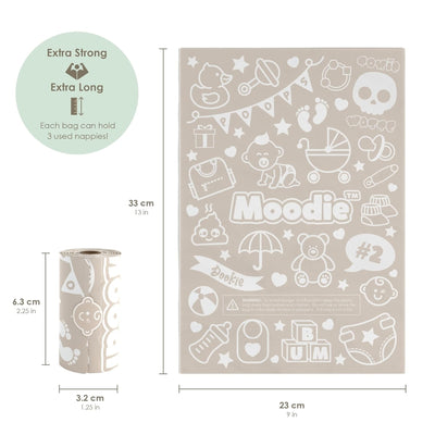 Saco de Fraldas Descartáveis Moodie Teddy Bear Sage Green - Acompanha rolo de sacos descartáveis